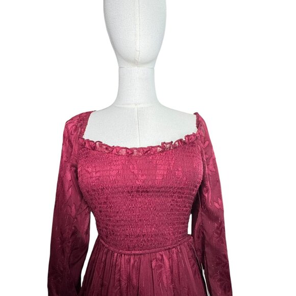 B. Darlin Burgundy Smocked Lace Dress Juniors 3/4  Long Sleeve Tiered Ruffle NWT - Picture 2 of 9
